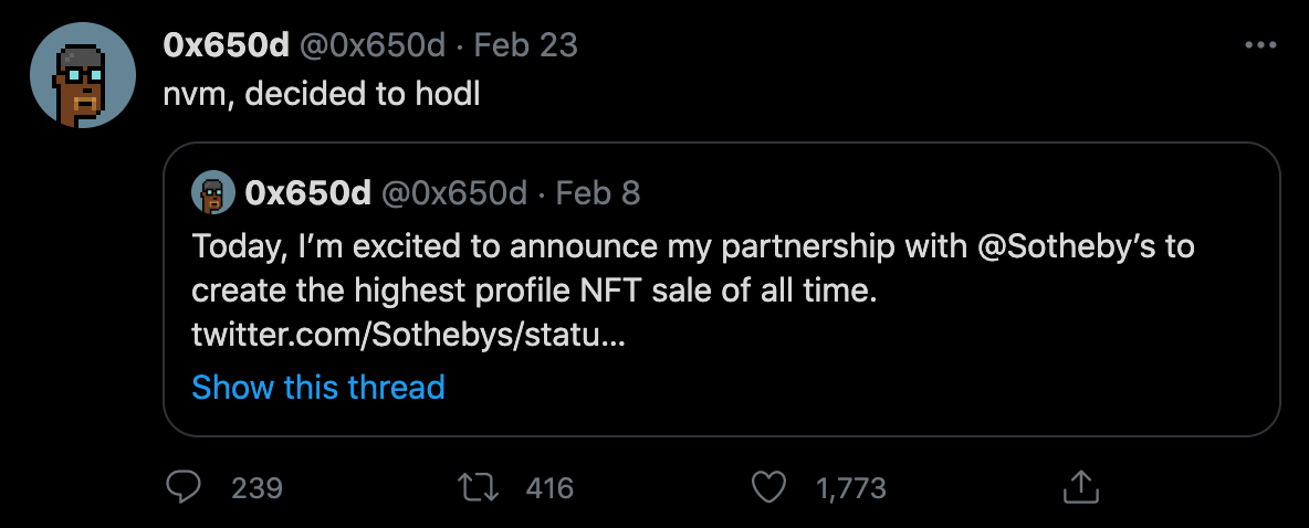 0x650d decides to hodl by tweet