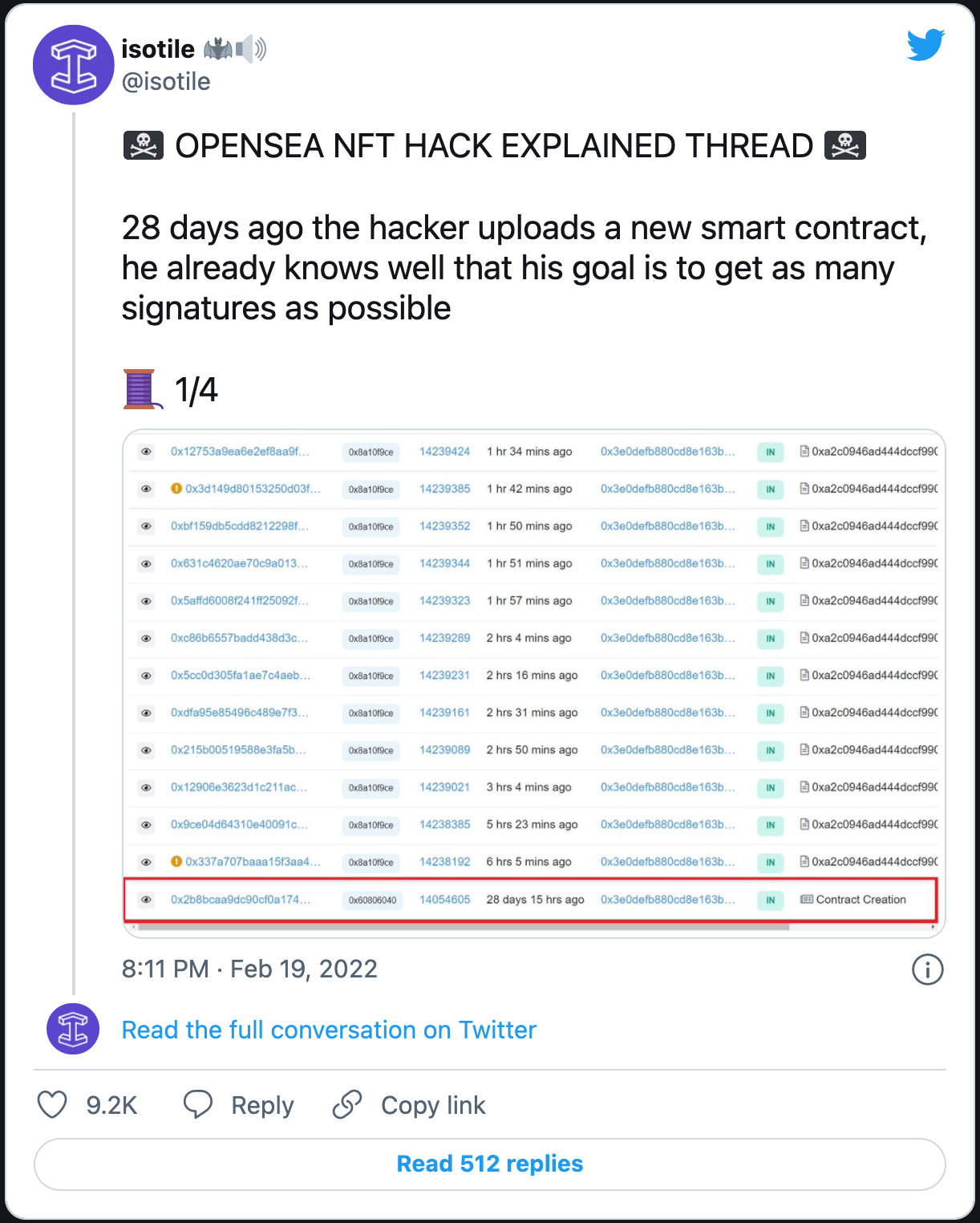 @isotile tweet thread explaining OpenSea attack